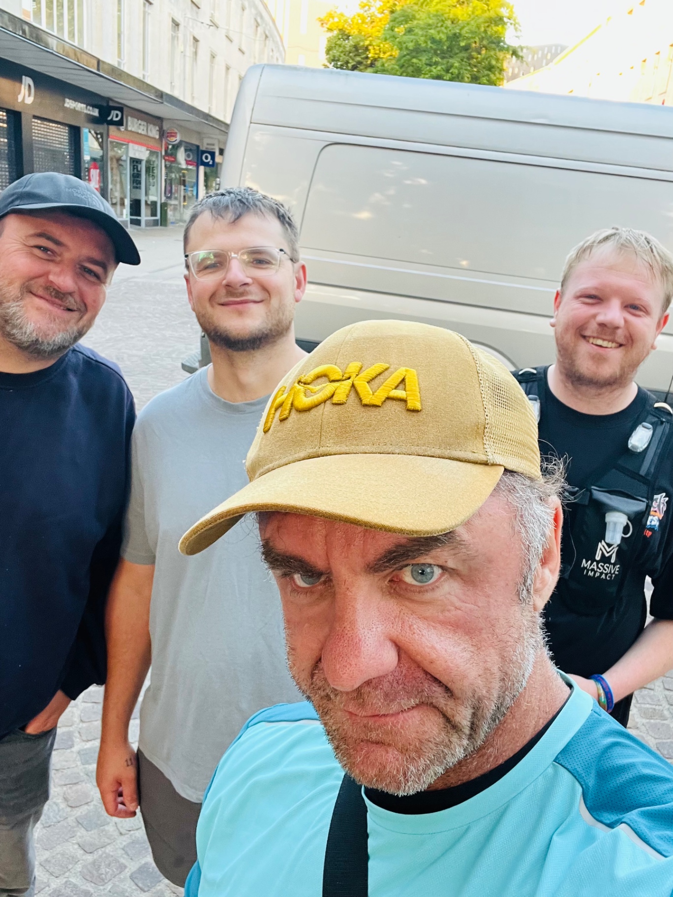 Rob with supporters on a city street during 4x4x72, June 2026