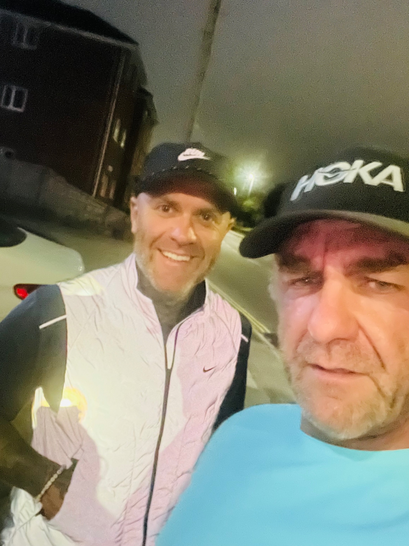 Rob with a supporter on a night 4x4x72 run, June 2026